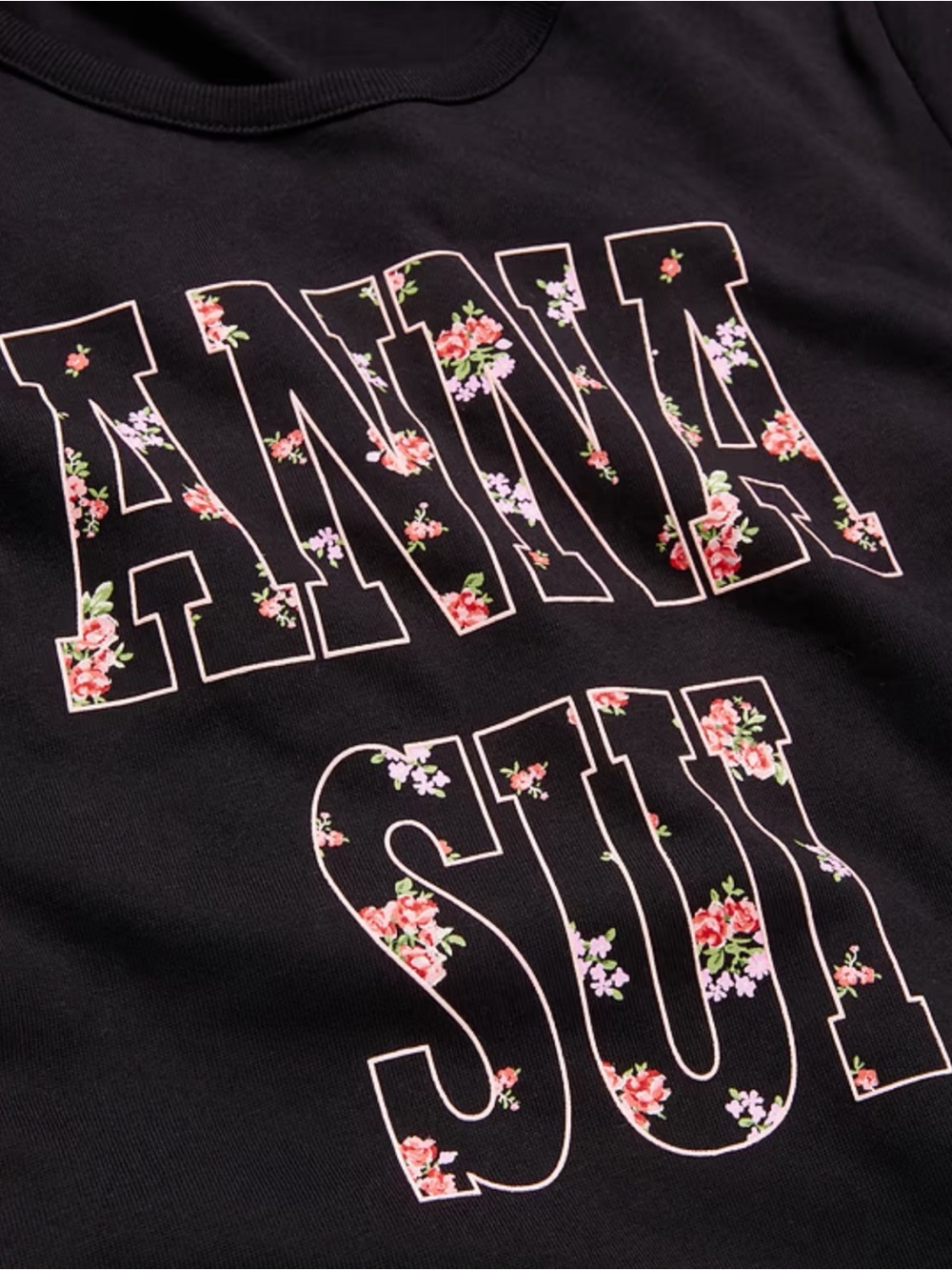 Nwt Anna Sui X Old Navy | Black Floral Print Logo Ringer Crop Tee Top Large & Xl — image 4 of 5